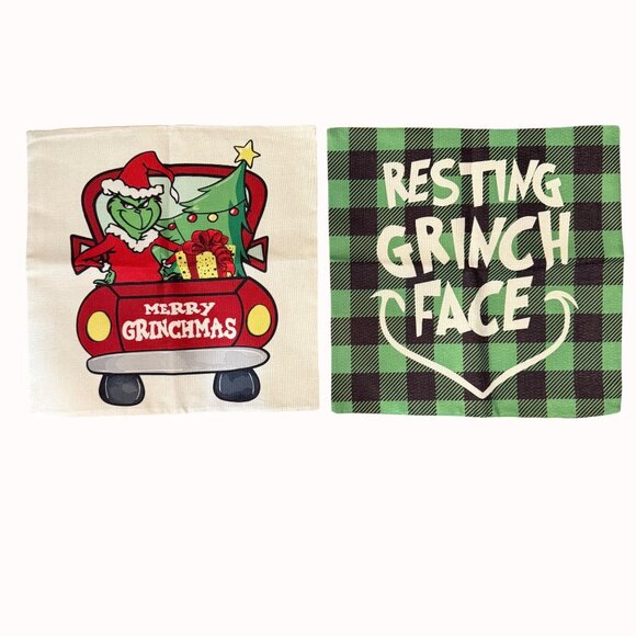 Grinch Christmas Pillow Covers Set of 2 Festive Decorative Throw Cushion Cases - Picture 9 of 12